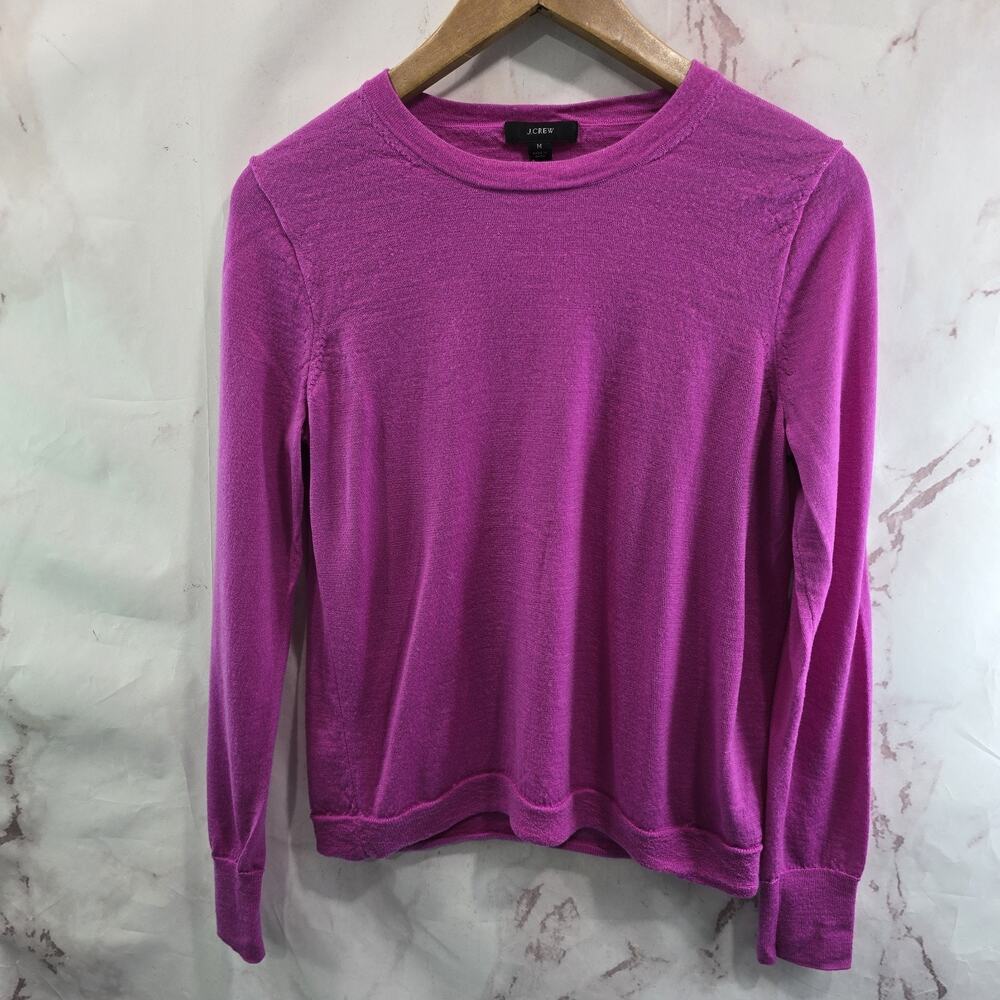 J Crew Sweater Womens Medium Hot Pink Merino Wool Crew Lightweight Margot